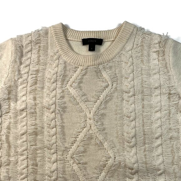 J Crew Womens‎ Small Fringe Merino Merino Wool Crewneck Sweater Cable Knit B2431 - Picture 3 of 7